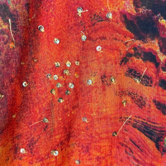 Chico's Design Vintage Rust/Orange/Blue Sheer Duster Mixed Animal Print; Size 3 - Picture 13 of 15